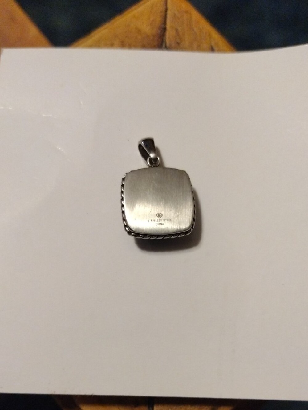 Stainless Steel Silver Pendant with Teal Blue Stone - Women's Jewelry - Picture 4 of 5